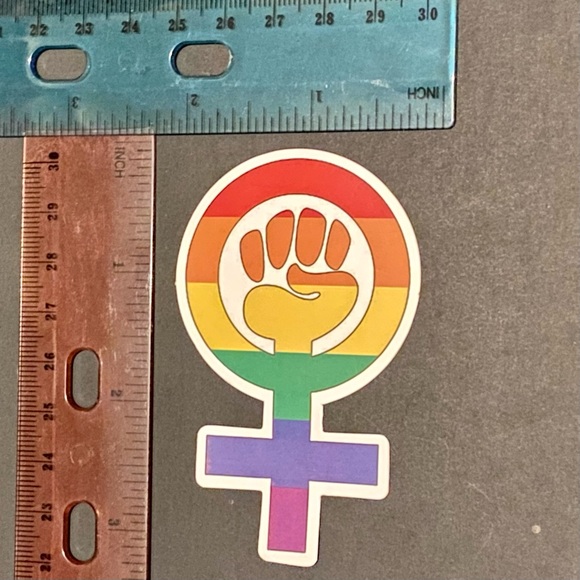 US SELLER Matte Female Fist Feminism Symbol Ally Rainbow LGBT Sticker Pride Gay - Picture 3 of 4